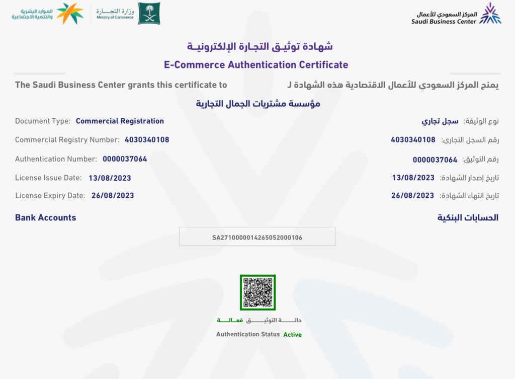 E-Commerce Authentication Certificate