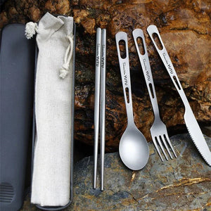 Pure Titanium Tableware Set Outdoor Household Frosted Knife and Fork Spoon Chopsticks Travel Camping Portable Knife and Fork Set - Brickell Mall