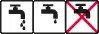 Drei Tafeln zeigen Vileda-Wasserhähne: Die ersten beiden zeigen tropfende Wasserhähne und die dritte zeigt einen Wasserhahn mit einem roten Kreuz, das „Nicht verwenden“ oder „Funktioniert nicht“ bedeutet.