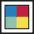 Ein auf einem alten Fernsehbildschirm angezeigtes Testmuster mit mehreren farbigen Balken in Blau, Rot, Grün und Gelb vor einem weißen Rahmen gewährleistet eine streifenfreie Reinigung mit dem Vileda Professional PVAmicro Microfasertuch – 5 Stück.