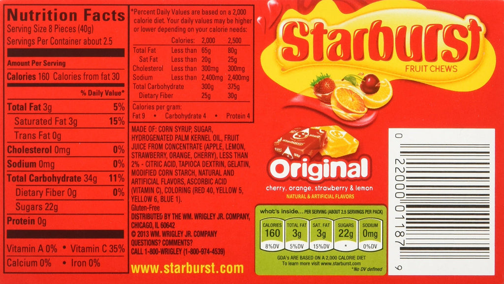 Starburst ingredients and nutritional information