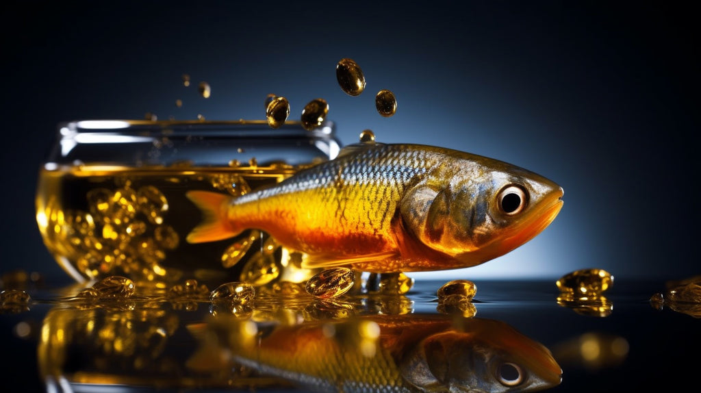 Image displaying fresh fish and fish oil capsules, rich sources of Omega-3 fatty acids