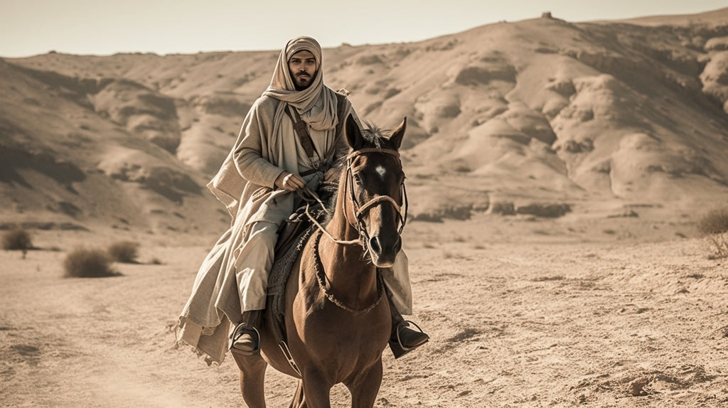 Muslim man training on a horse in accordance with Islamic teachings