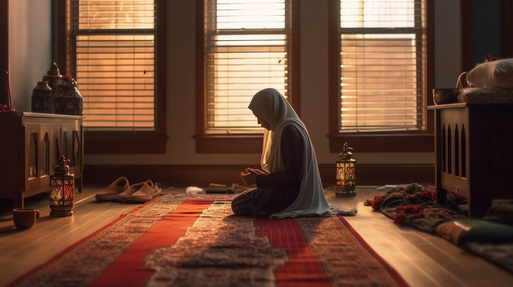 Muslim woman praying at home 