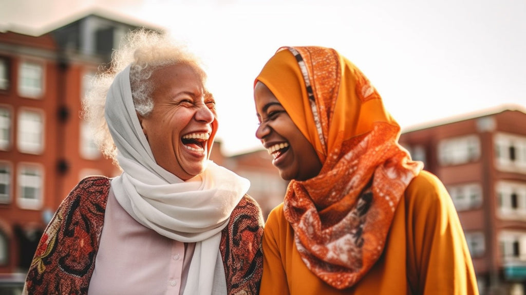 Senior Muslim woman with a supportive friend