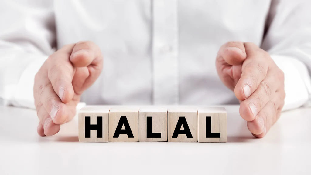 Wooden blocks spelling out the word 'Halal' for Halal certification
