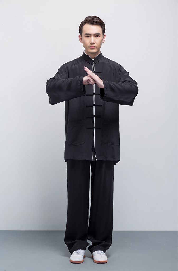 100% Real Silk Black Tai Chi Uniform with Outlines – Wudang Store