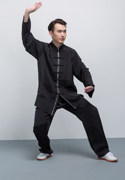 100% Real Silk Black Tai Chi Uniform with Outlines – Wudang Store