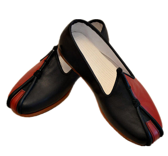 Traditional Beijing Black/Red Leather Sole Tai Chi Shoes [All Sizes]