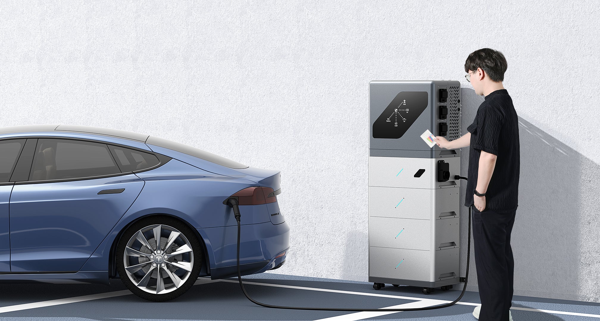 The EV charger part of the system supports various operation modes, including swipe card, APP control, automatic start upon inserting the charger plug, and scheduled appointment for charging.