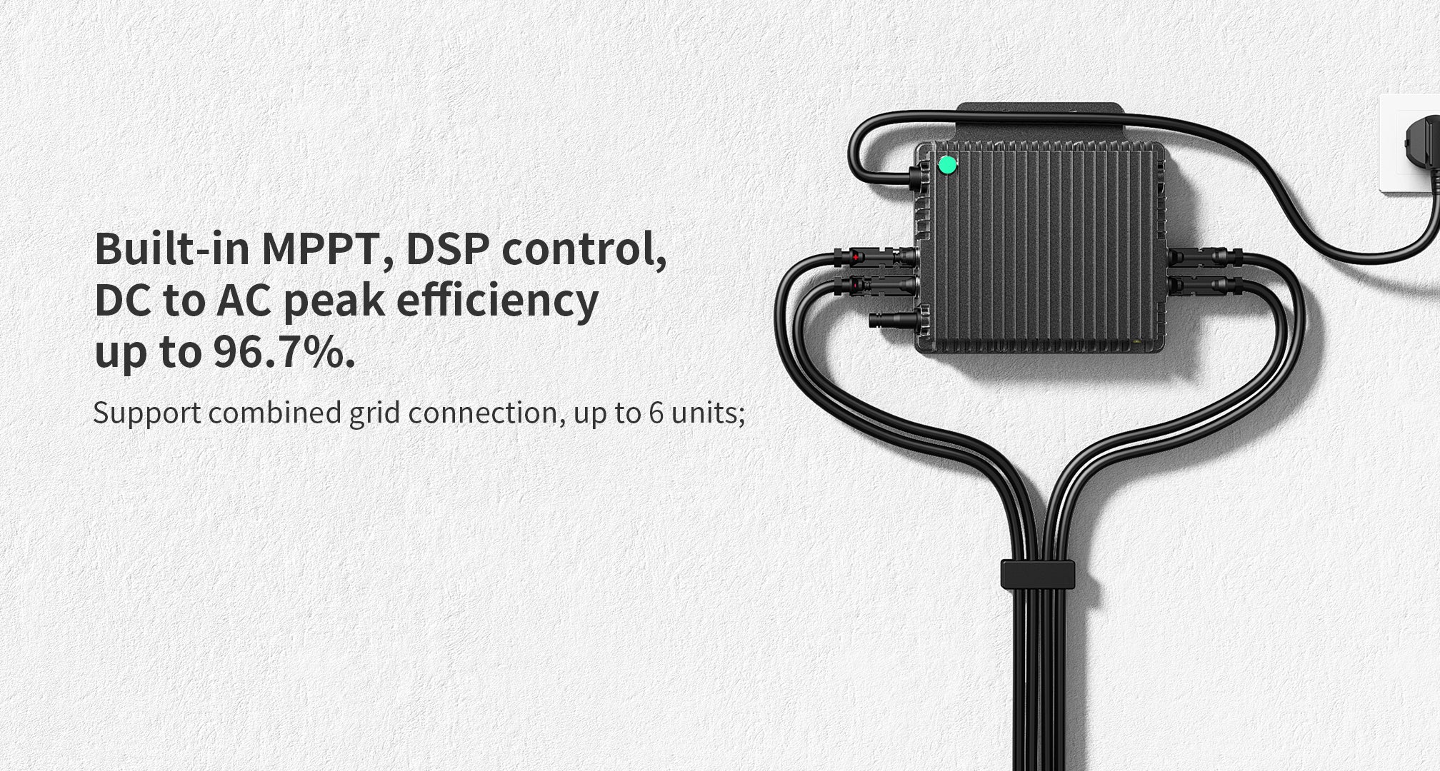 Built-in MPPT, DSP control, DC to AC peak efficiency up to 96.7%.