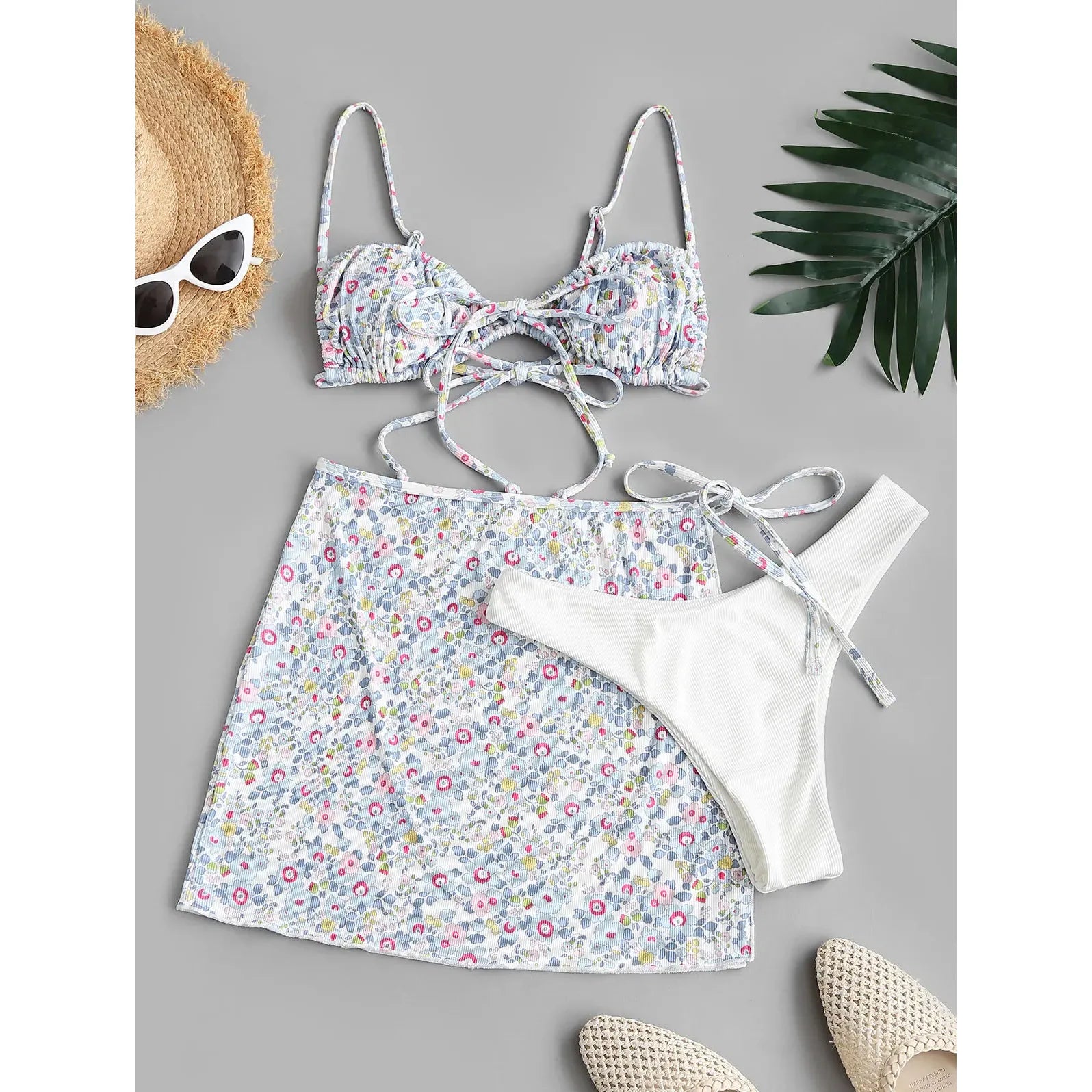 Anemone Sets - Damen Blumen Drei Stück Badeanzug Set Elegare