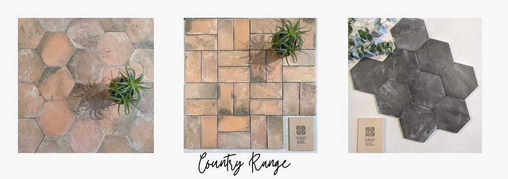 A mix of terracotta styled tiles from Baked Tiles