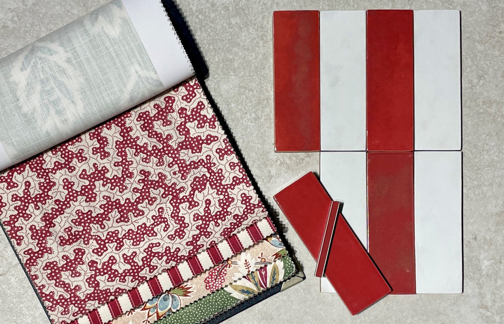 striped tile layout in red and white.