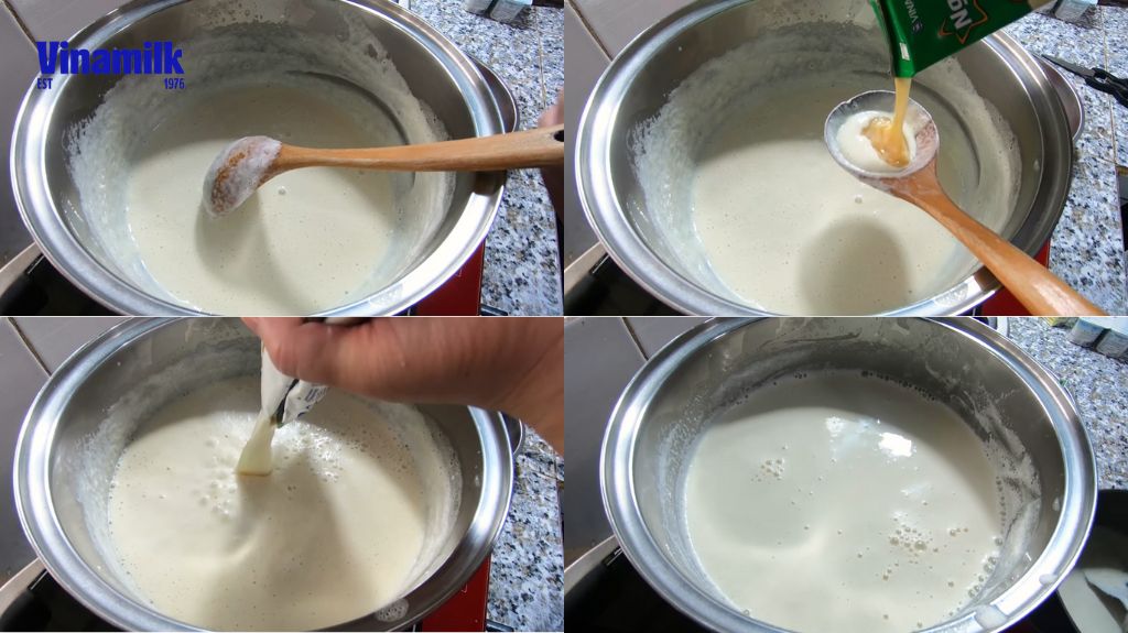 Pha hỗn hợp sữa gồm sữa đặc và sữa tươi