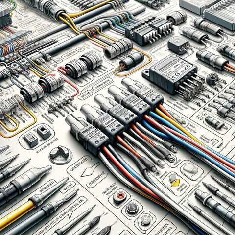 Illustration of best practices in wire labeling, showing clear, legible, and durable labels in an electrical engineering setting. Keywords: Wire Labeling, Electrical Engineering, Best Practices, Durable Wire Labels, Legible Cable Marking