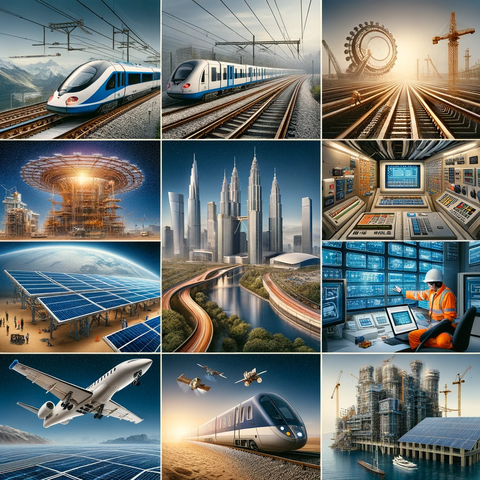 Collage of major engineering projects around the world, illustrating effective wire marking solutions like RFID tags and laser-marked labels. Keywords: Engineering Case Studies, Wire Marking Solutions, RFID Wire Marking, Laser Marked Labels, Global Engineering Projects