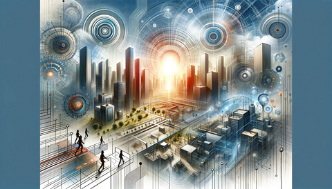 A thematic landscape image showcasing an abstract modern electrical engineering environment, emphasizing organised wire marking systems. Keywords: Electrical Engineering, Wire Marking, Cable Labelling, Modern Engineering, Organised Cabling