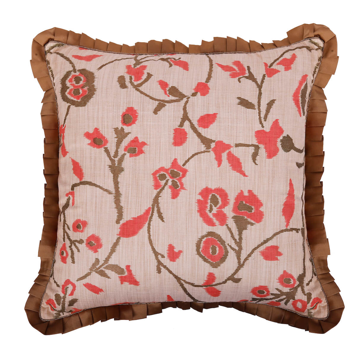 Cotton Silk Floral Print Peach Color Cushion Cover Size 18"*18"