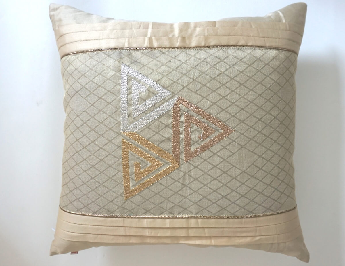 Naturally Neutral Metallic Zari Embroidery Mix N Match Cream Cushion Cover Size 16"x16"