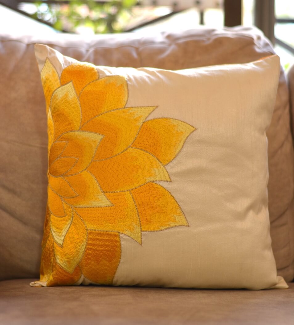 Radiant Sunflower Embroidery Cushion Cover Size 16''x16"