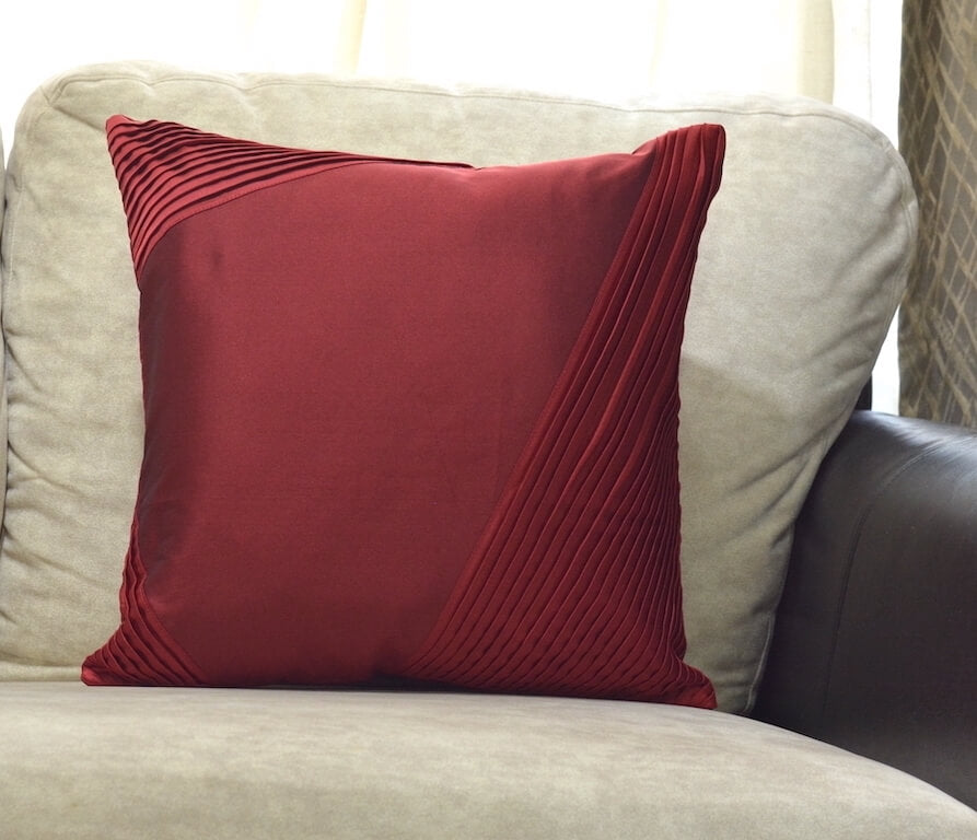 Mono Colour Satin Pleated Cushion Cover - 16''x16" Size