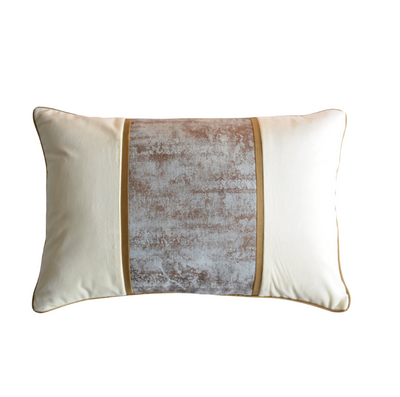 Luxurious Off-White Velvet & Foil Printed Canvas Cushion Cover - 18''x12" Size