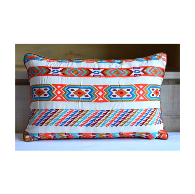 Multicoloured Embroidered Fine Cotton Cushion Cover - 18''x12" Size