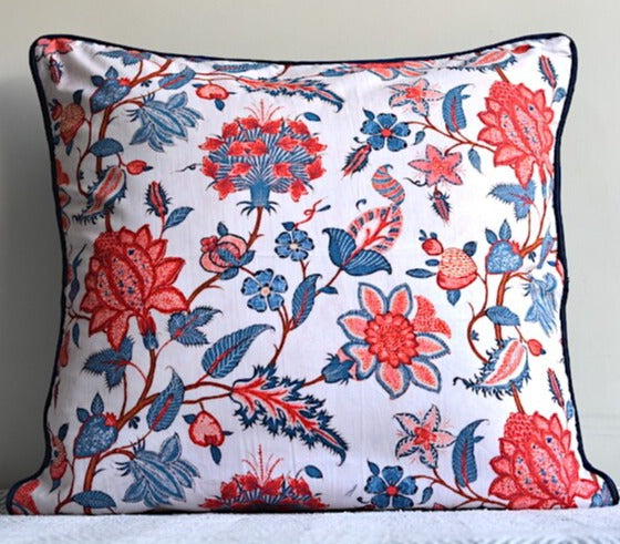 Kalamkari Floral Design White Colour Cushion Cover - 16"x16" Size