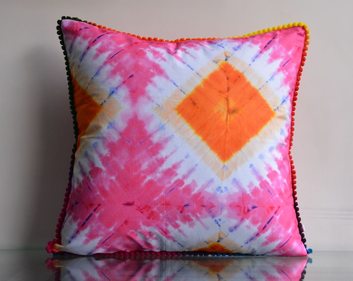 Tie Dye Pattern Bright Pink Colour Cotton Cushion Cover - 16"x16" Size
