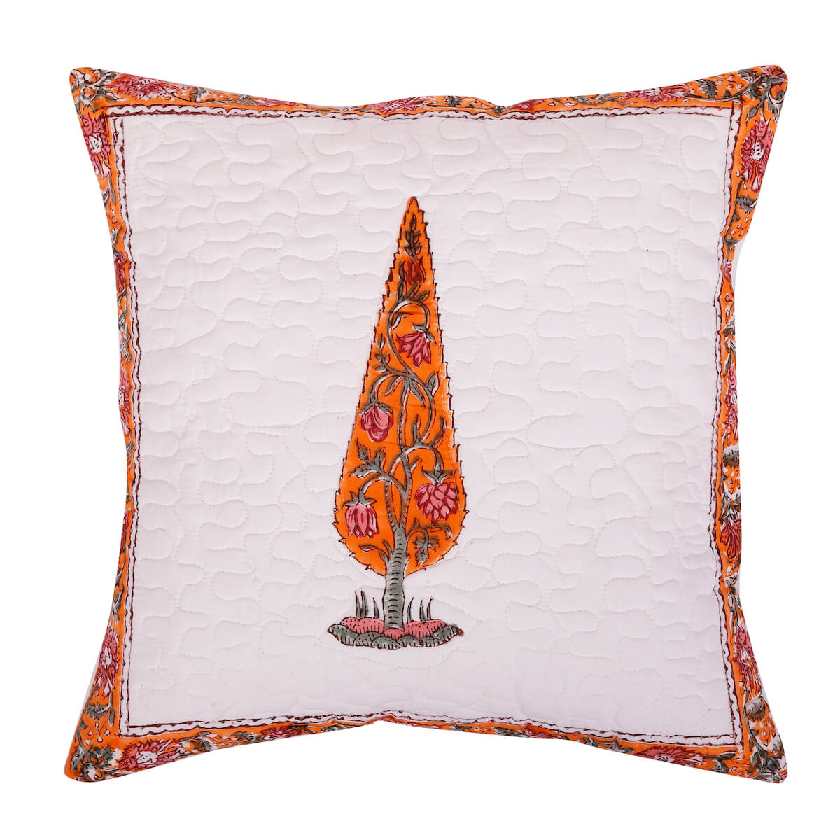 Jaipur Block Print Leaf Decorative Quilting Cotton Cushion Cover Size 16"x16"