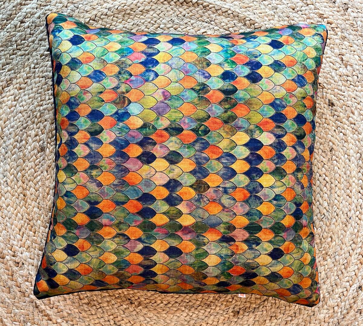 Classy Arch Design Printed Khadi Silk Multicolour Cushion Cover - 16''x16'' Size