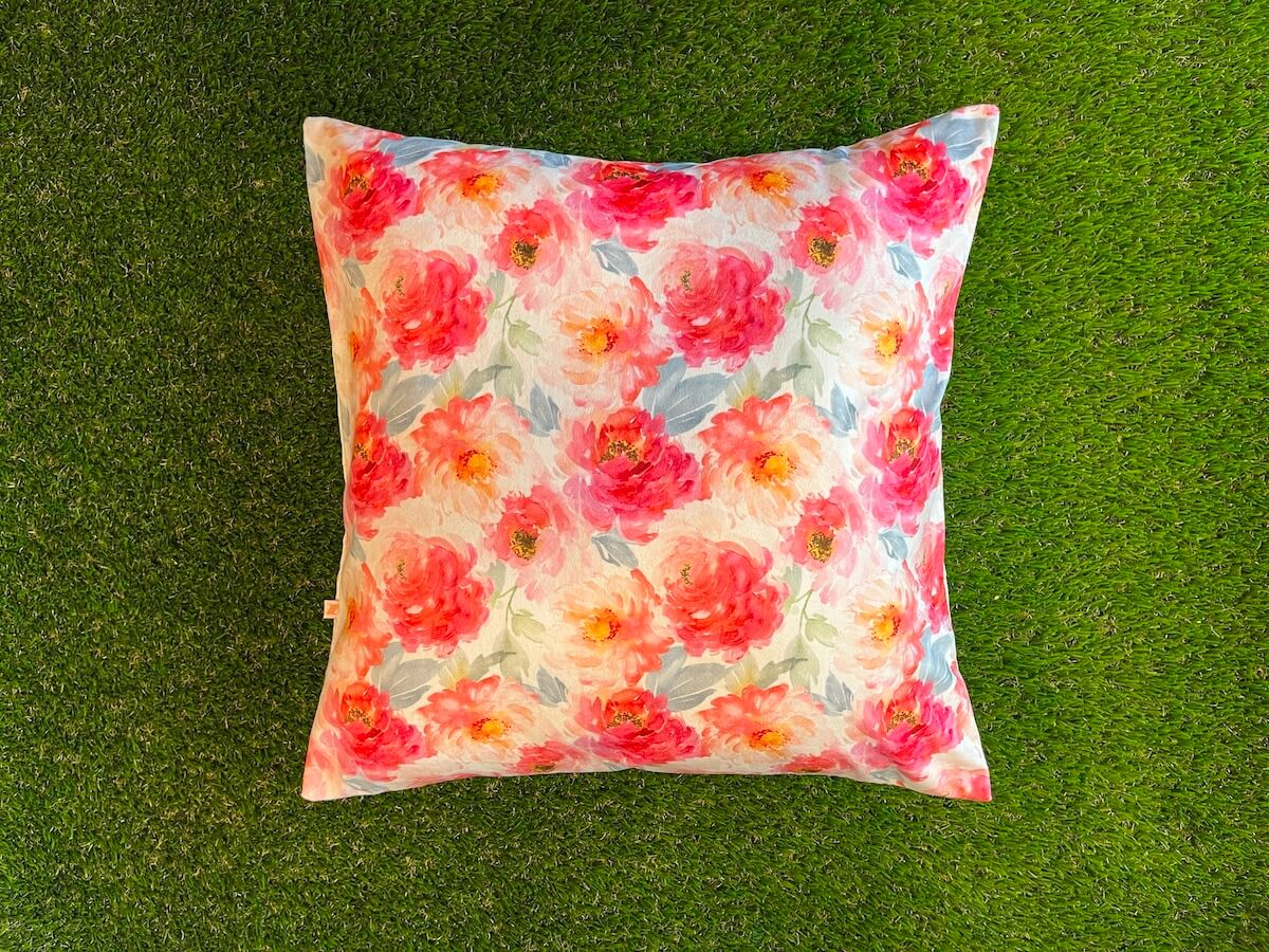 Elegant White & Rose Pink Floral Pattern Printed Cushion Cover - 16''x16'' Size