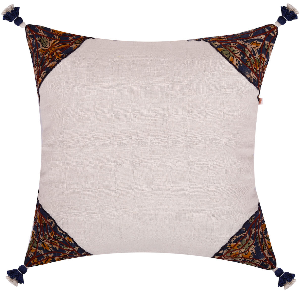 Kalamkari Floral Print Mix N Match Cotton Linen Off-white Cushion Cover Size 16''x16"