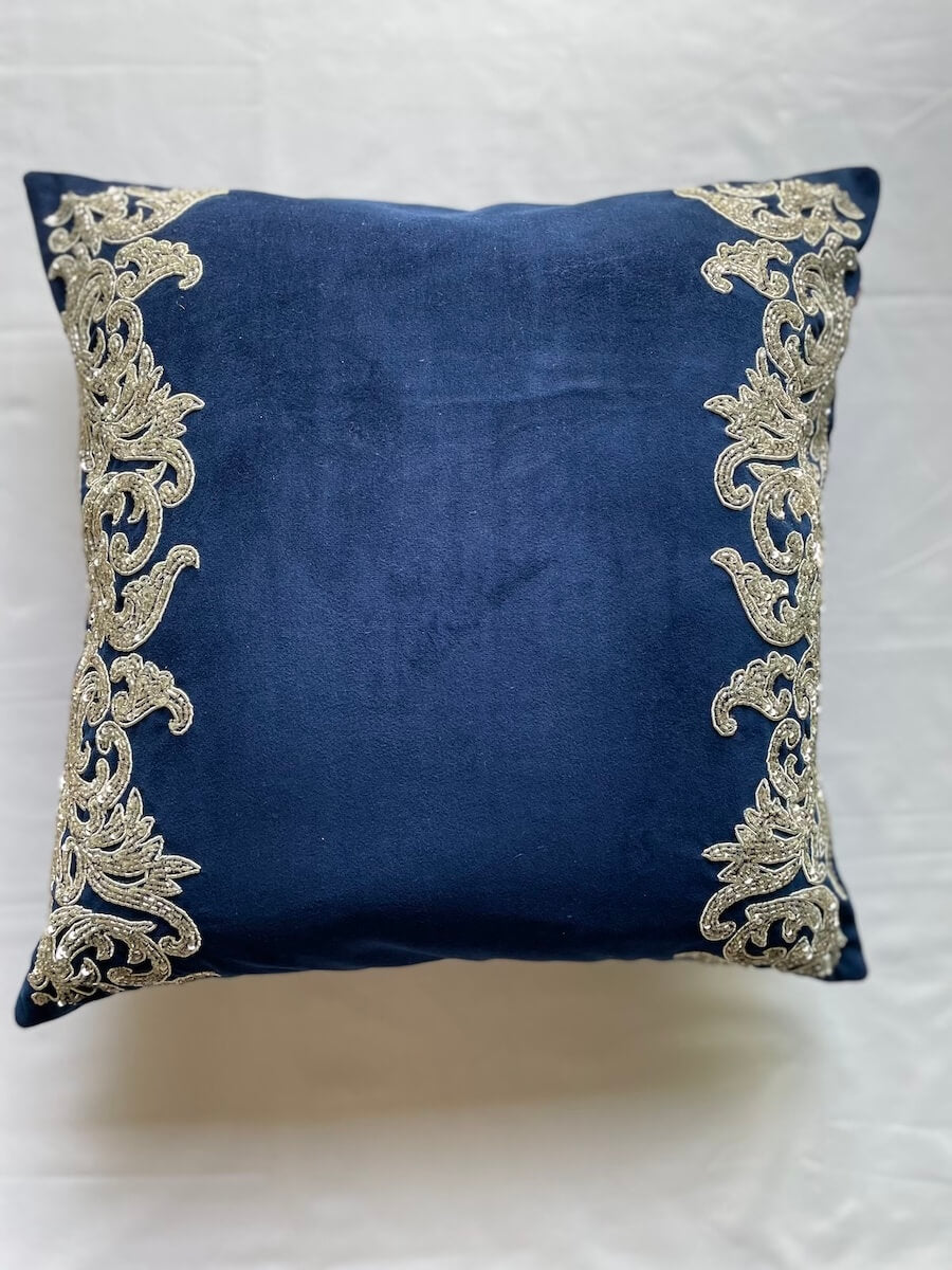 Zardozi Embellished Hand Embroidered Luxury Velvet Cushion Cover Size 16"x16"