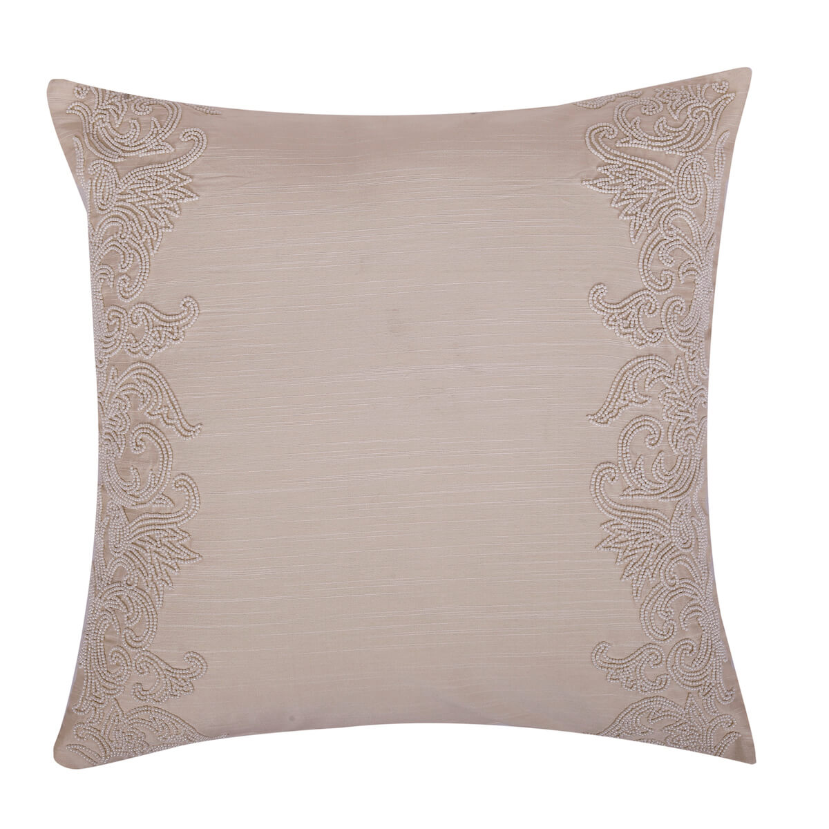 White Pearl Hand Embroidered Contemporary Dupion Silk Cream Cushion Cover Size 16"x16"