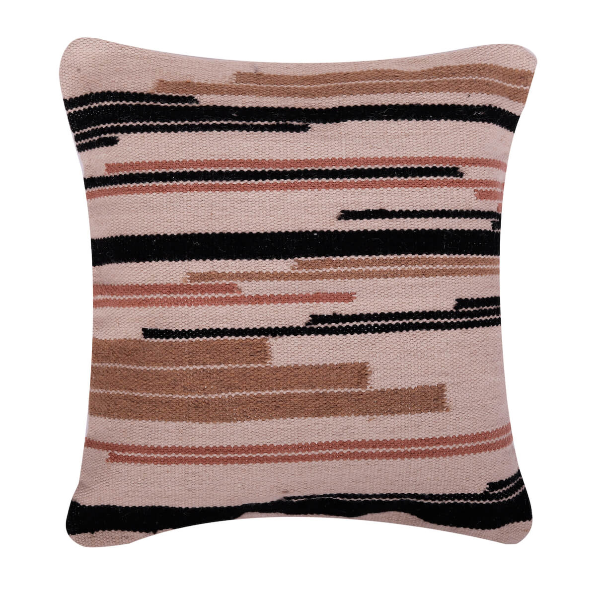 Textured Stripes Pattern Woven Handloom Multicolour Boho Look Cushion Cover Size 18"x18"