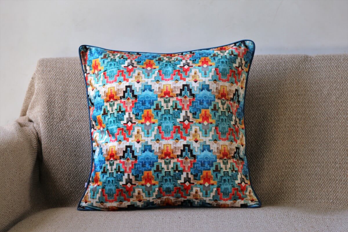 Zigzag Pattern Printed Soft Velvet Multicolour Cushion Cover Size 16"x16"