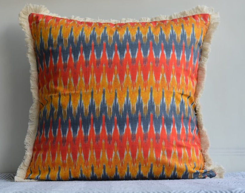 Ikat Design Printed Orange Colour Cushion Cover Size 16"x16"