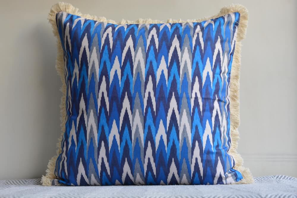 Ikat Design Printed Blue Colour Cushion Cover Size 16"x16"