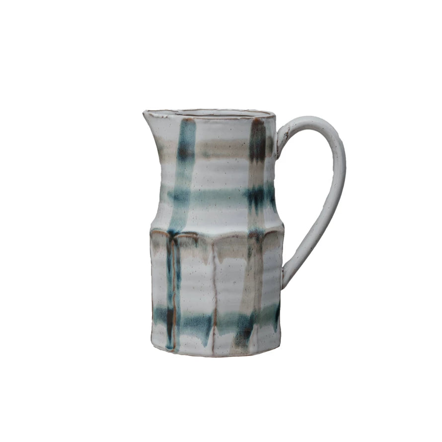 Grid Pattern Stoneware Pitcher