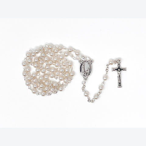 White Pearl Bead Rosary
