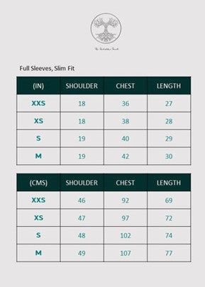 Reflection Full Sleeves T-Shirt Size Chart