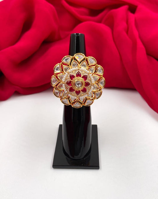 White Kundan Stones,Double Oval Flower Design Jaadu Kundan Premium Quality  Adjustable Finger Ring Buy Online