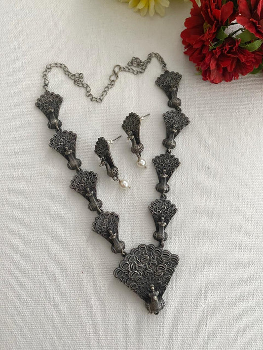 Buy silver oxidised peacock necklace online – Gehna Shop