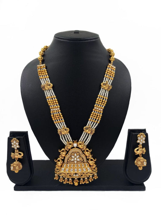 Gold Plated Traditional South Indian Stylish Multicolour Stone Work Long  Necklace With Earrings For Women - Classiques- LK - 4217003