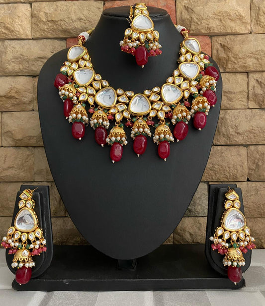 Gold Plated Heavy Green Kundan Bridal Necklace Set By Gehna Shop