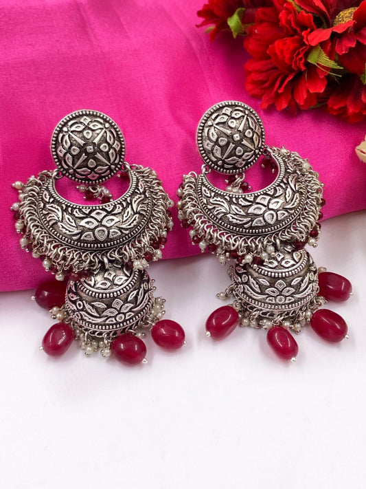 Indian Traditional Bollywood Silver Oxidized Long Jhumka Jhumki Earrings |  eBay