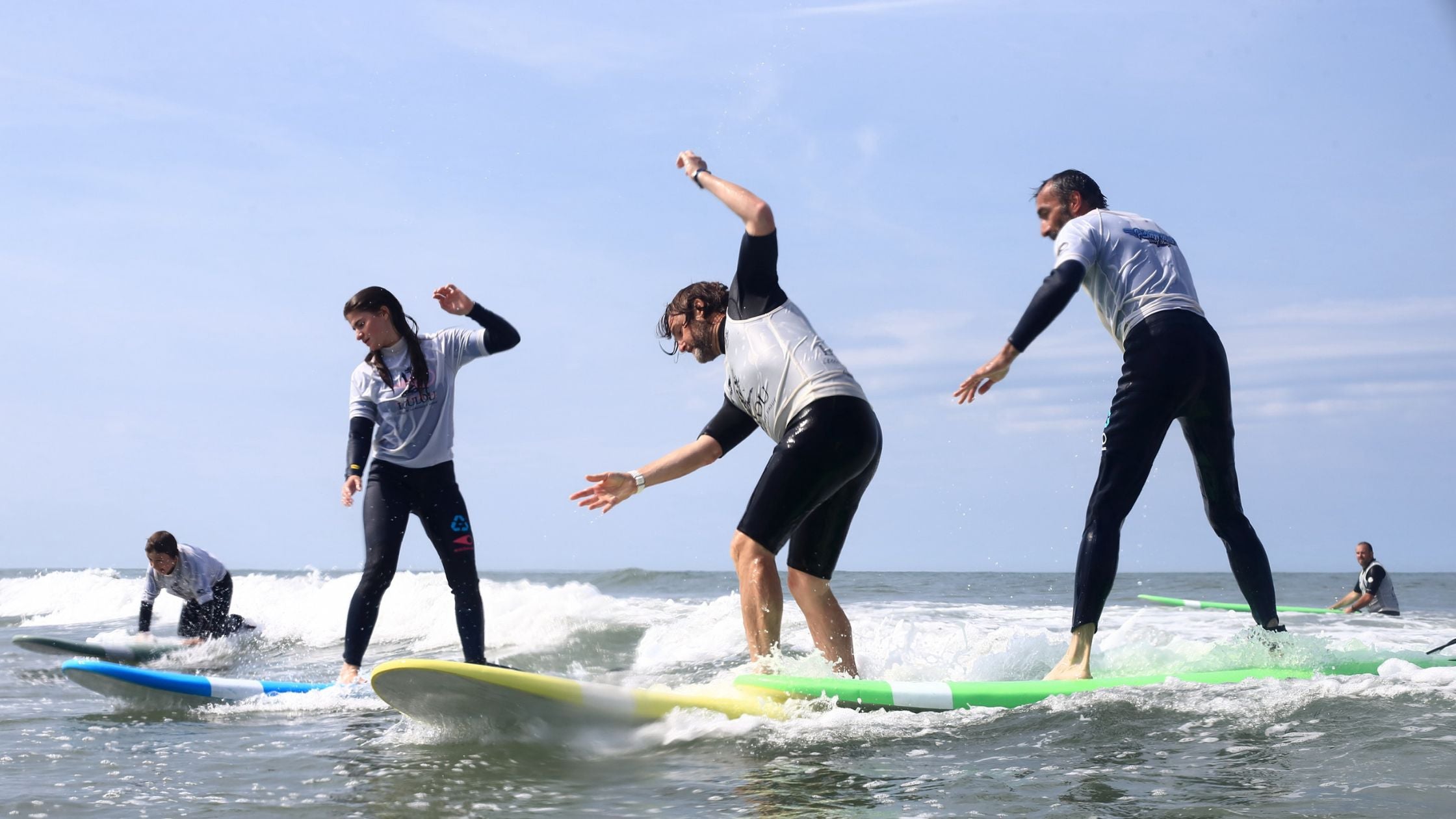 Students taking a surf lesson in Charente Martime