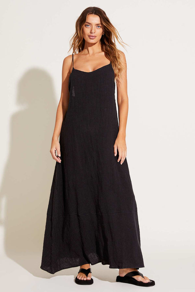 Vitamin A Sabina Jumpsuit Black Crinkle Linen